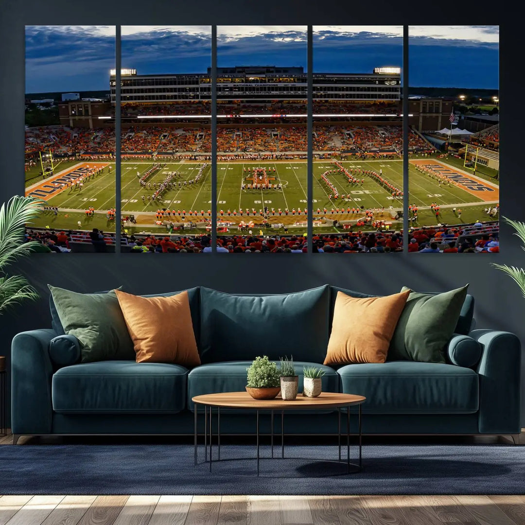 University of Illinois Fighting Illini Football Team Print - Champaign Illinois Memorial Stadium Wall Art Canvas Print