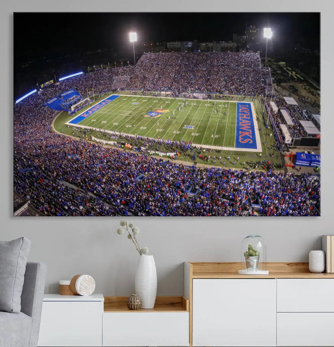 University of Kansas Jayhawks Football Team Print - Lawrence Kansas Memorial Stadium Wall Art Canvas Print