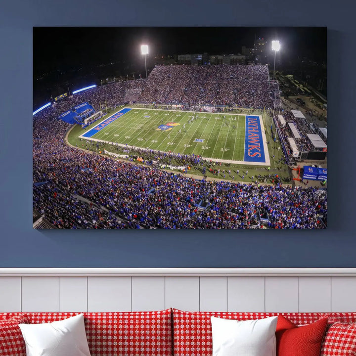 University of Kansas Jayhawks Football Team Print - Lawrence Kansas Memorial Stadium Wall Art Canvas Print