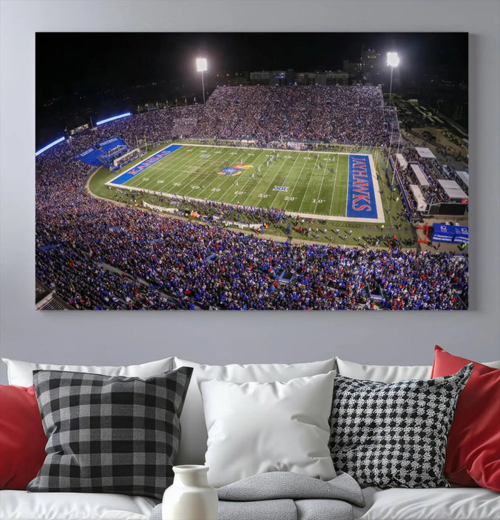 University of Kansas Jayhawks Football Team Print - Lawrence Kansas Memorial Stadium Wall Art Canvas Print