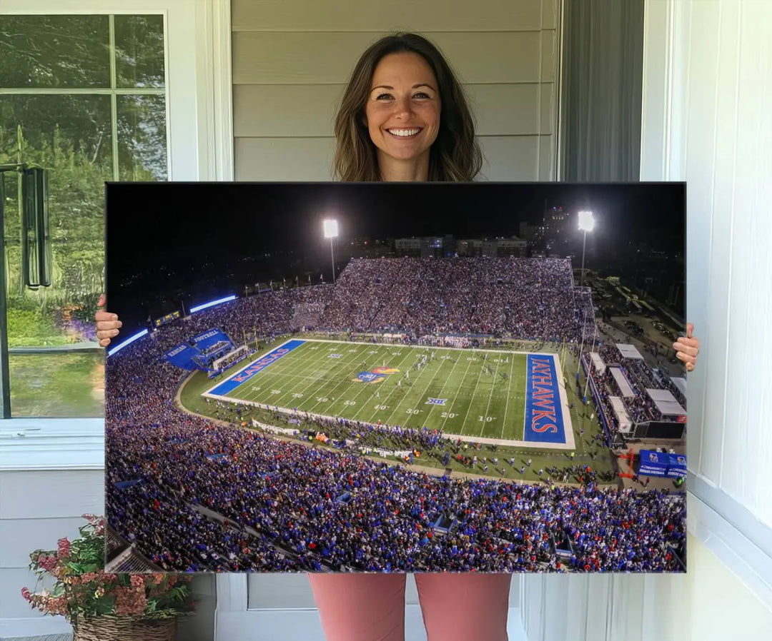 University of Kansas Jayhawks Football Team Print - Lawrence Kansas Memorial Stadium Wall Art Canvas Print