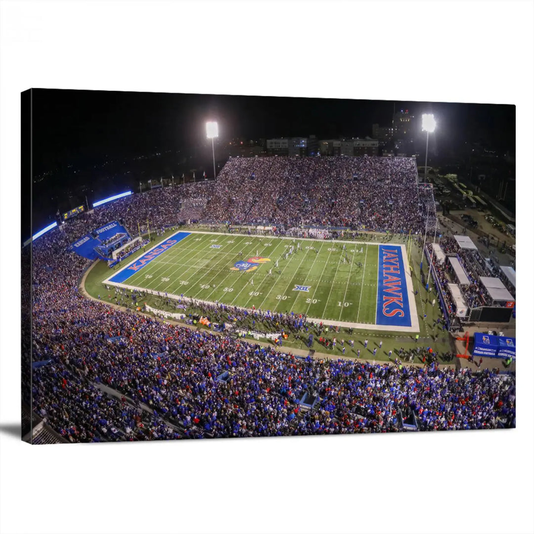 University of Kansas Jayhawks Football Team Print - Lawrence Kansas Memorial Stadium Wall Art Canvas Print