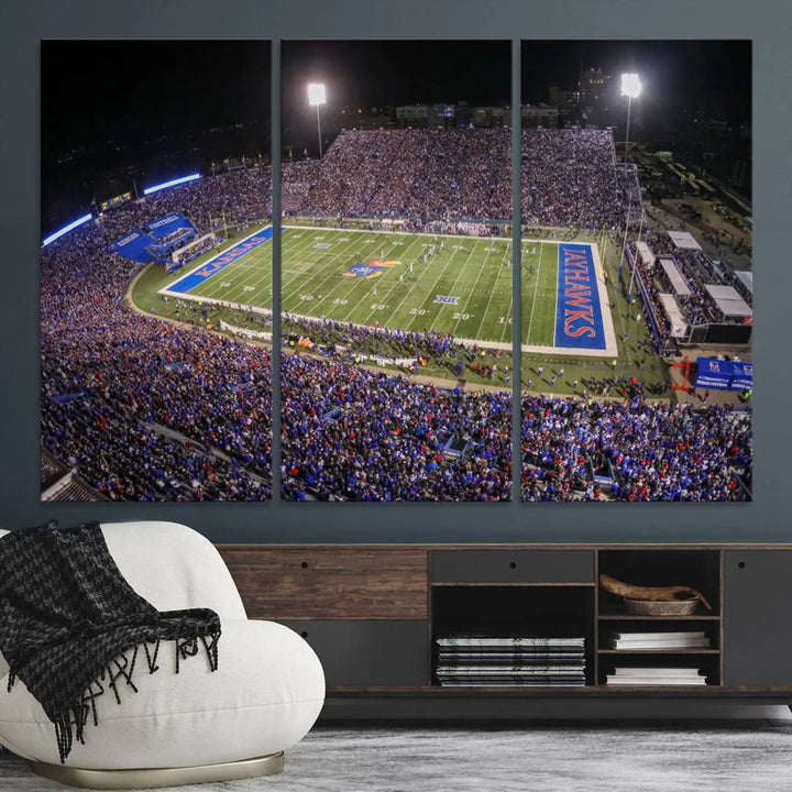 University of Kansas Jayhawks Football Team Print - Lawrence Kansas Memorial Stadium Wall Art Canvas Print