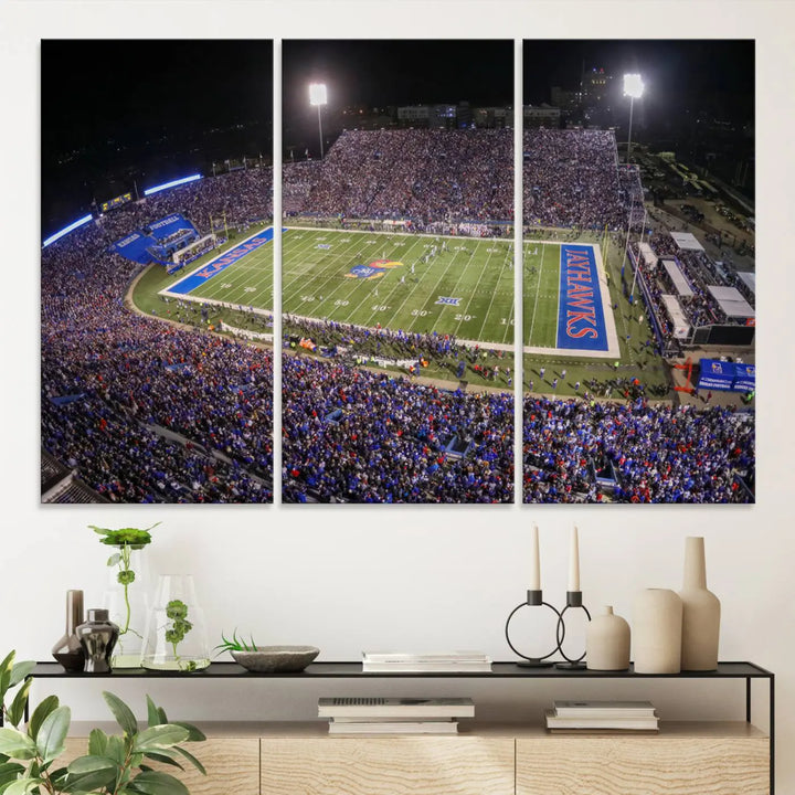 University of Kansas Jayhawks Football Team Print - Lawrence Kansas Memorial Stadium Wall Art Canvas Print