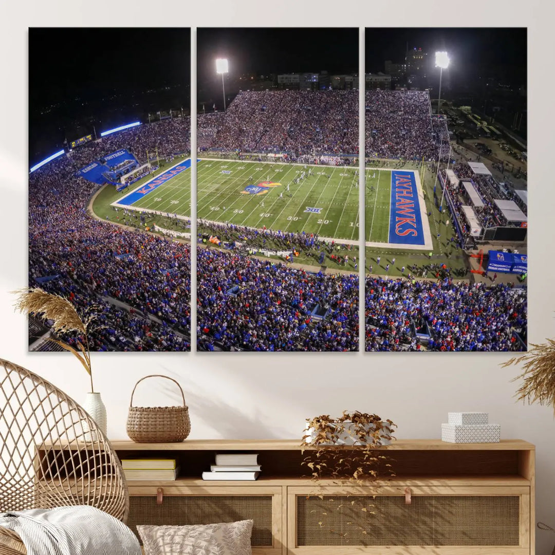 University of Kansas Jayhawks Football Team Print - Lawrence Kansas Memorial Stadium Wall Art Canvas Print