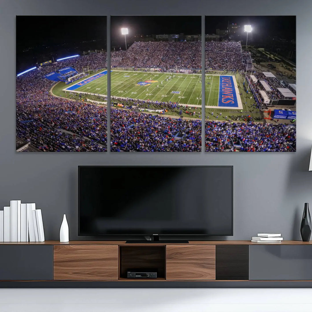 University of Kansas Jayhawks Football Team Print - Lawrence Kansas Memorial Stadium Wall Art Canvas Print