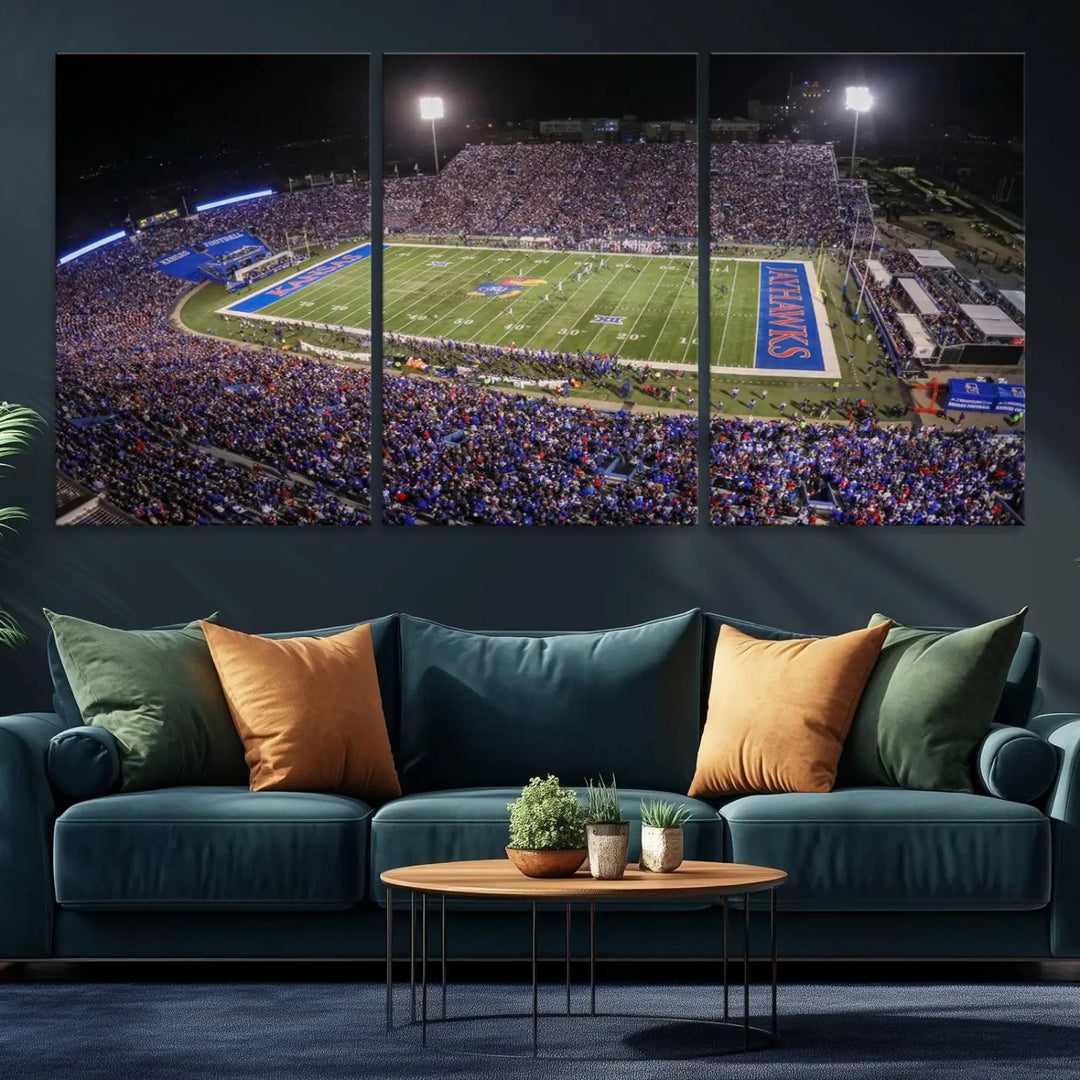 University of Kansas Jayhawks Football Team Print - Lawrence Kansas Memorial Stadium Wall Art Canvas Print