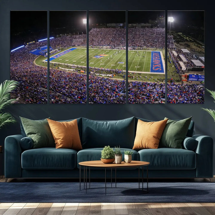 University of Kansas Jayhawks Football Team Print - Lawrence Kansas Memorial Stadium Wall Art Canvas Print