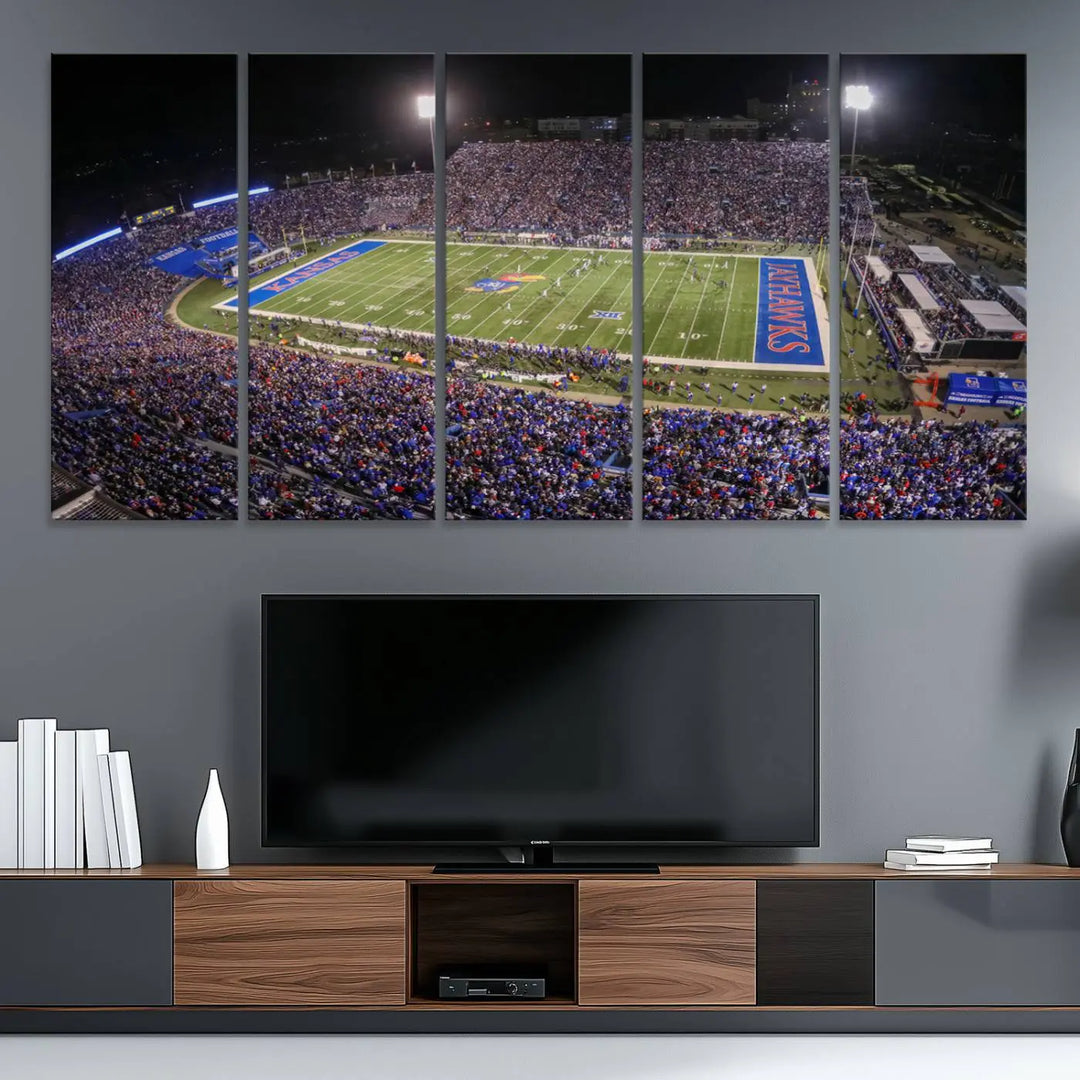 University of Kansas Jayhawks Football Team Print - Lawrence Kansas Memorial Stadium Wall Art Canvas Print