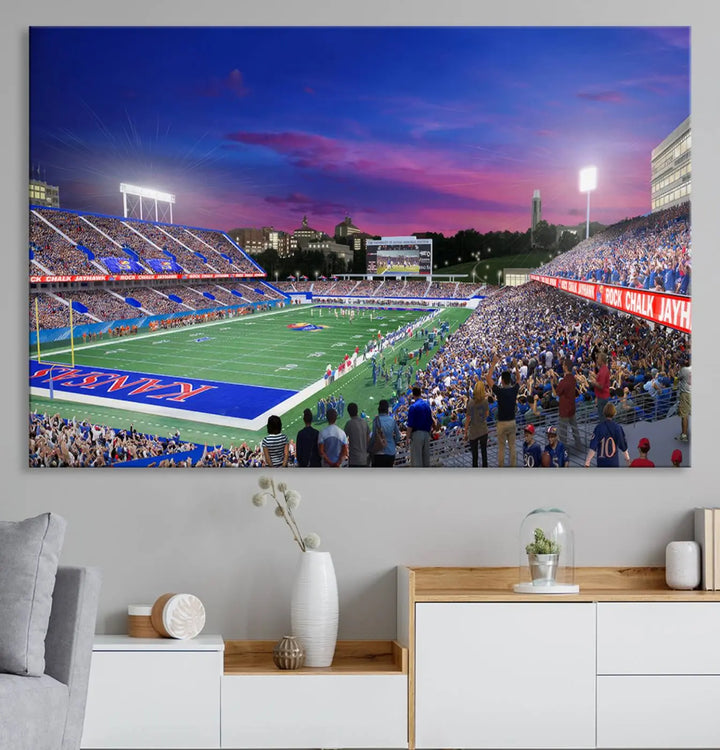 University of Kansas Jayhawks Football Team Print - Lawrence Kansas Memorial Stadium Wall Art Canvas Print