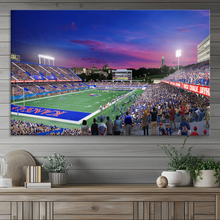 University of Kansas Jayhawks Football Team Print - Lawrence Kansas Memorial Stadium Wall Art Canvas Print