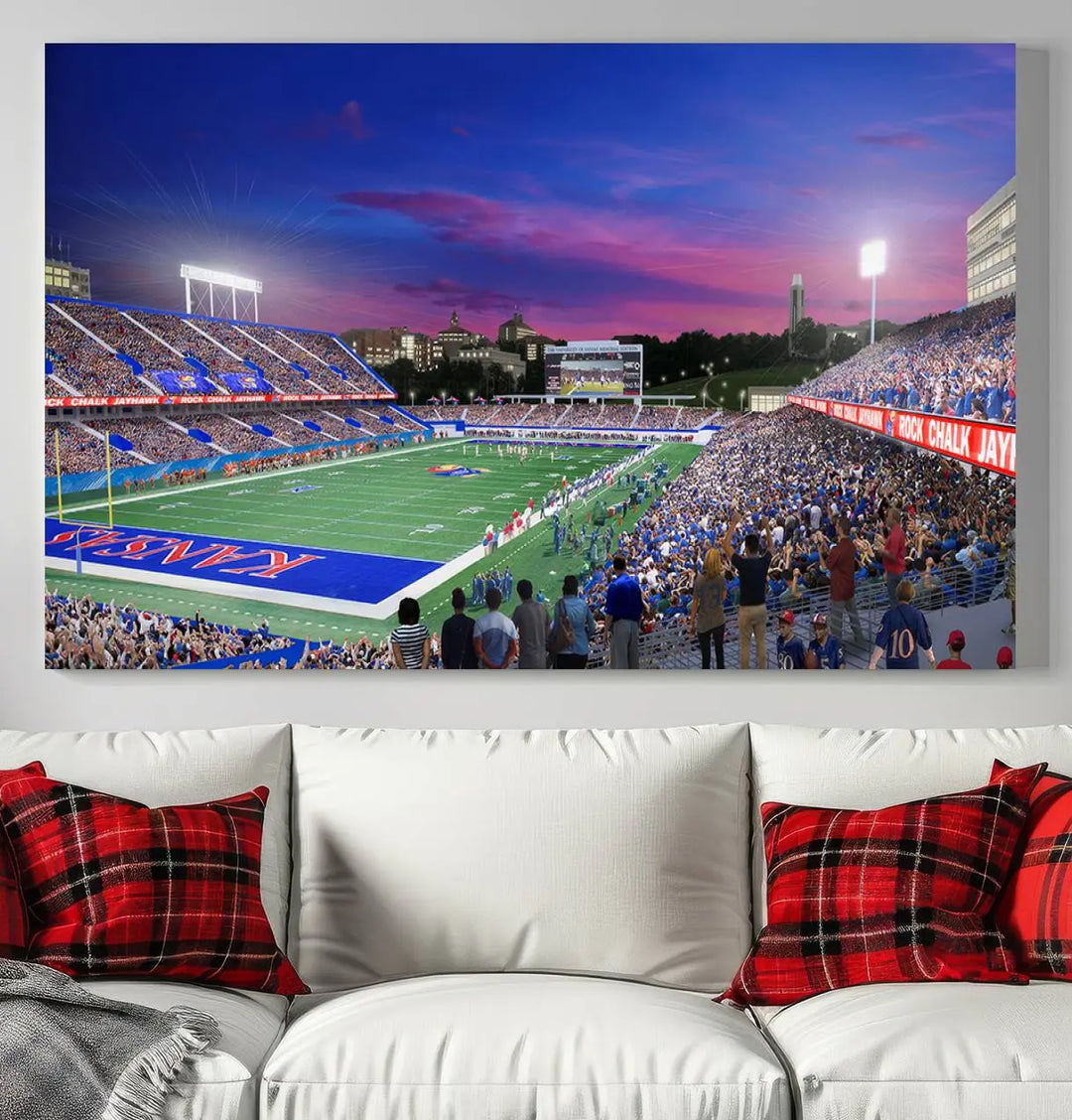 University of Kansas Jayhawks Football Team Print - Lawrence Kansas Memorial Stadium Wall Art Canvas Print