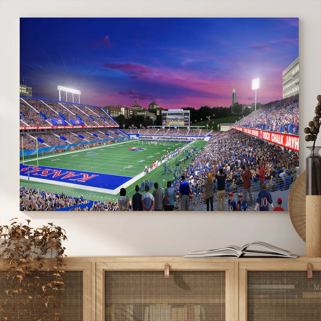 University of Kansas Jayhawks Football Team Print - Lawrence Kansas Memorial Stadium Wall Art Canvas Print