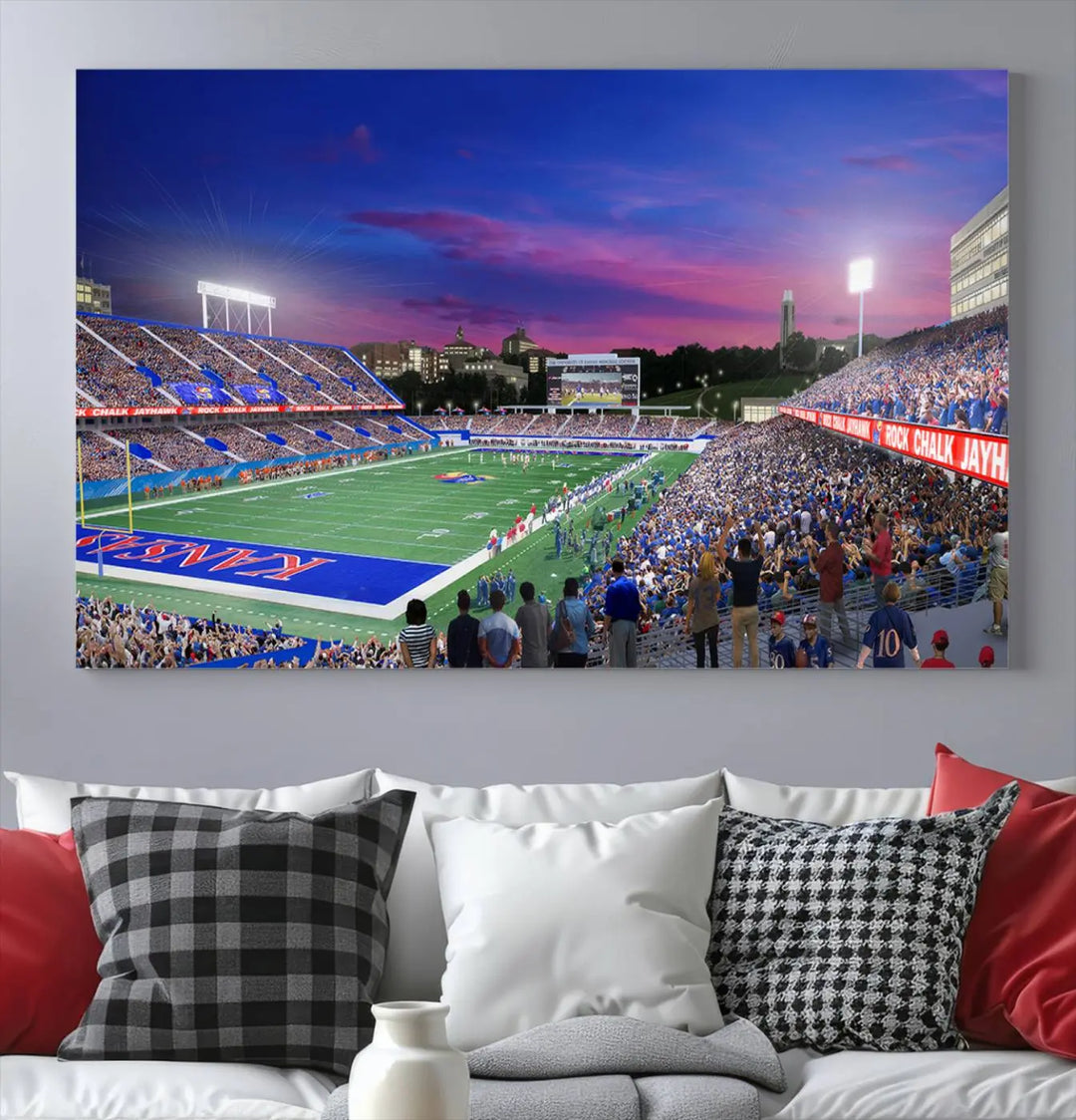 University of Kansas Jayhawks Football Team Print - Lawrence Kansas Memorial Stadium Wall Art Canvas Print