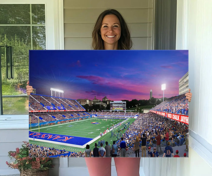 University of Kansas Jayhawks Football Team Print - Lawrence Kansas Memorial Stadium Wall Art Canvas Print