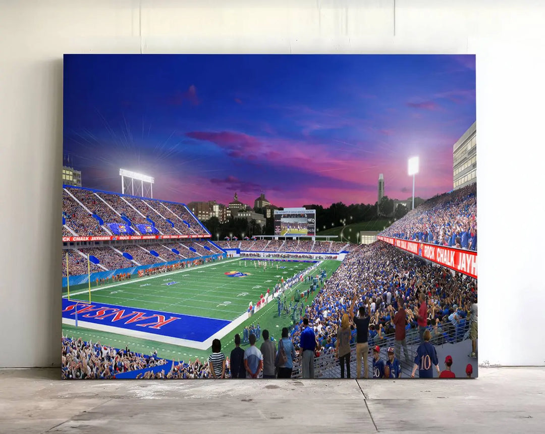 University of Kansas Jayhawks Football Team Print - Lawrence Kansas Memorial Stadium Wall Art Canvas Print