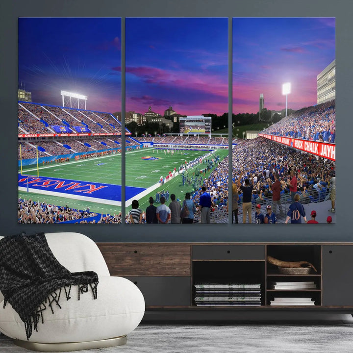 University of Kansas Jayhawks Football Team Print - Lawrence Kansas Memorial Stadium Wall Art Canvas Print