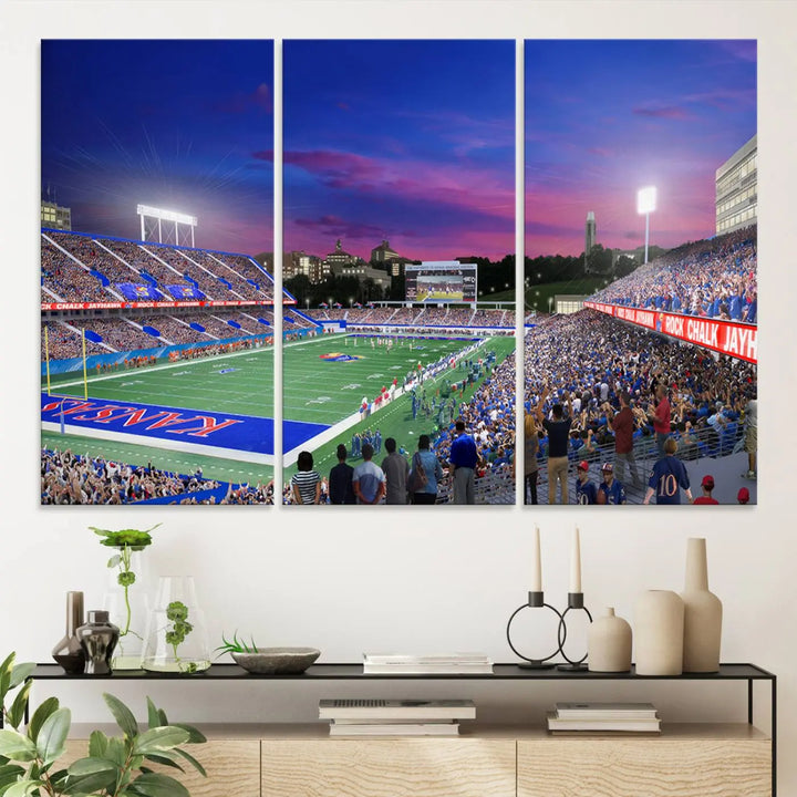 University of Kansas Jayhawks Football Team Print - Lawrence Kansas Memorial Stadium Wall Art Canvas Print