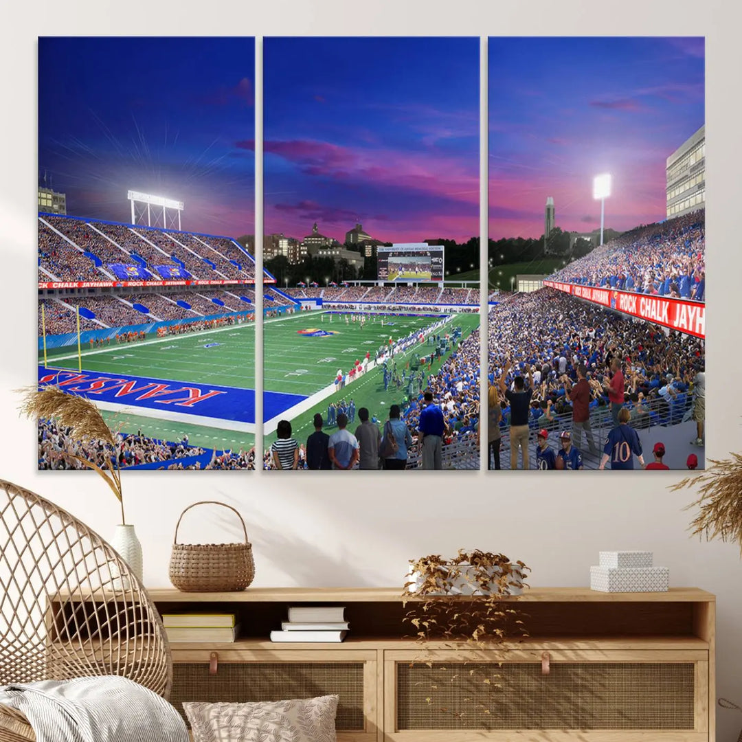 University of Kansas Jayhawks Football Team Print - Lawrence Kansas Memorial Stadium Wall Art Canvas Print