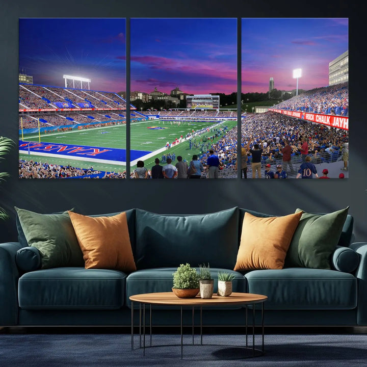 University of Kansas Jayhawks Football Team Print - Lawrence Kansas Memorial Stadium Wall Art Canvas Print