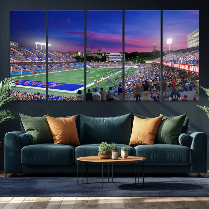 University of Kansas Jayhawks Football Team Print - Lawrence Kansas Memorial Stadium Wall Art Canvas Print