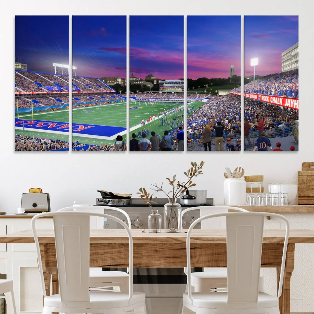 University of Kansas Jayhawks Football Team Print - Lawrence Kansas Memorial Stadium Wall Art Canvas Print