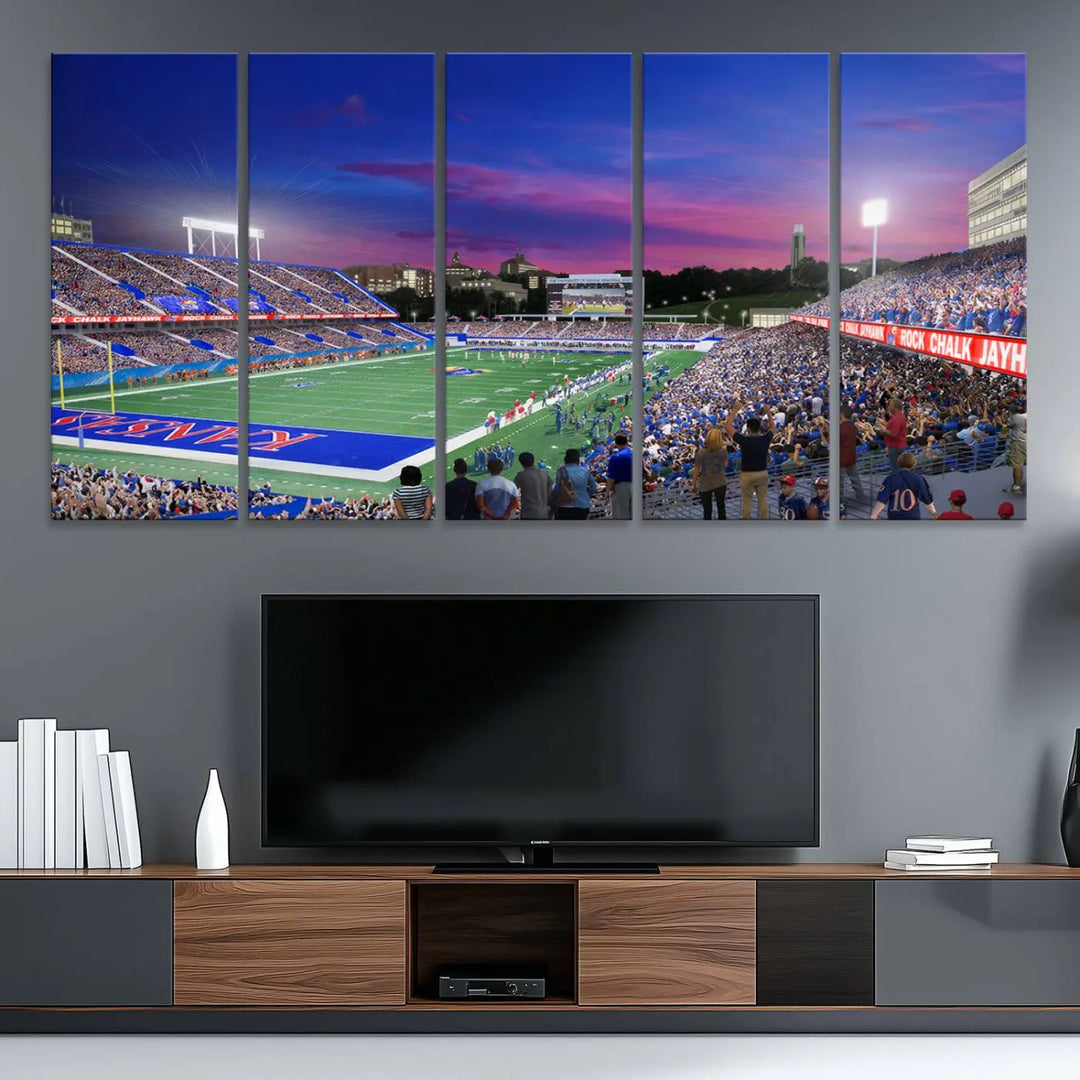 University of Kansas Jayhawks Football Team Print - Lawrence Kansas Memorial Stadium Wall Art Canvas Print