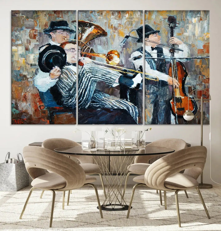 Jazz Band Oil Painting Canvs Wall Art Print Framed Ready to Hang