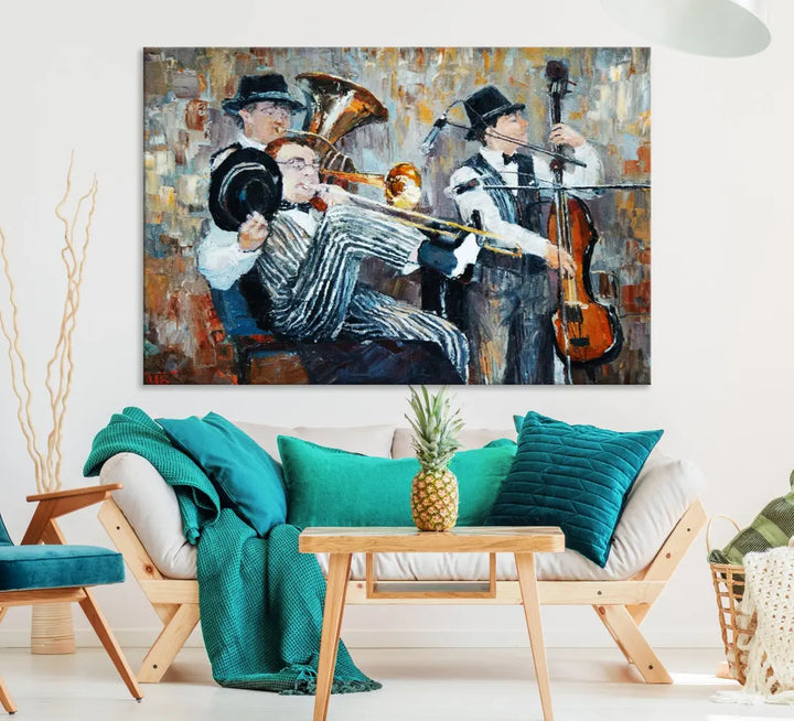 Jazz Band Oil Painting Canvs Wall Art Print Framed Ready to Hang