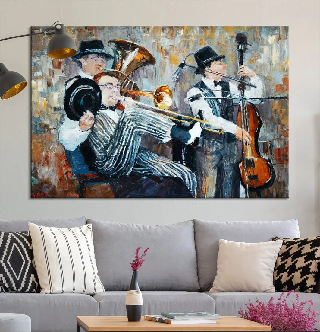 Jazz Band Oil Painting Canvs Wall Art Print Framed Ready to Hang