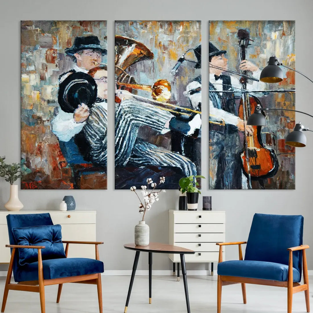 Jazz Band Oil Painting Canvs Wall Art Print Framed Ready to Hang