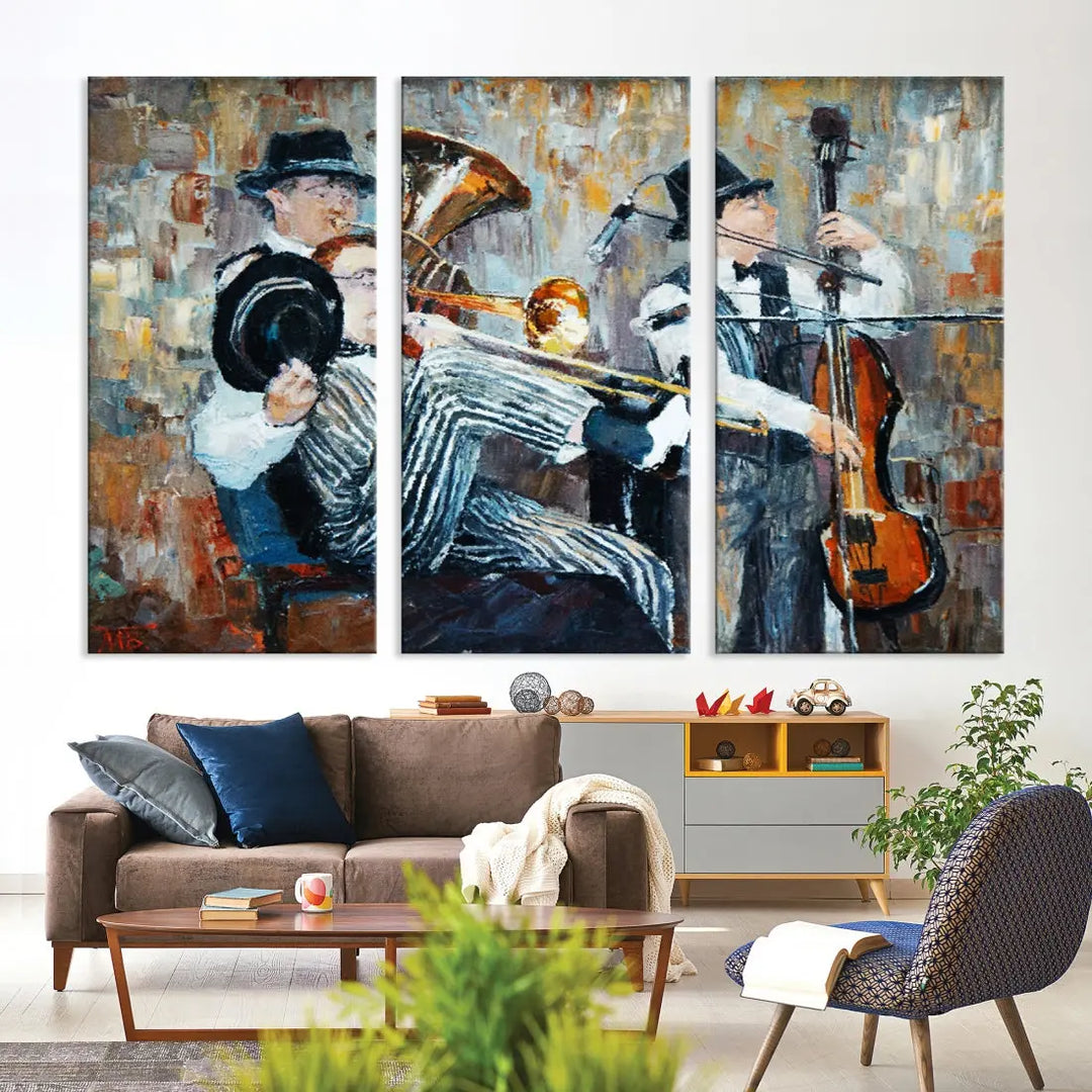 Jazz Band Oil Painting Canvs Wall Art Print Framed Ready to Hang