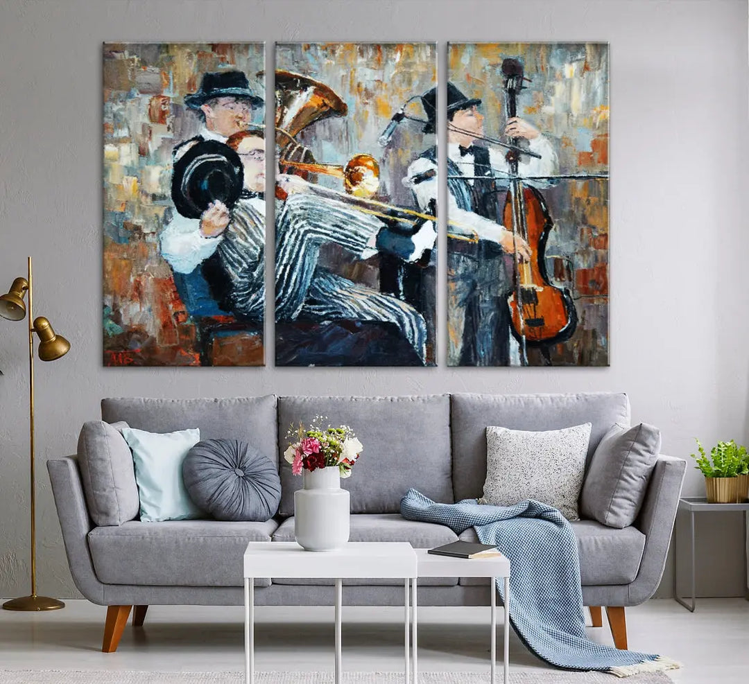 Jazz Band Oil Painting Canvs Wall Art Print Framed Ready to Hang