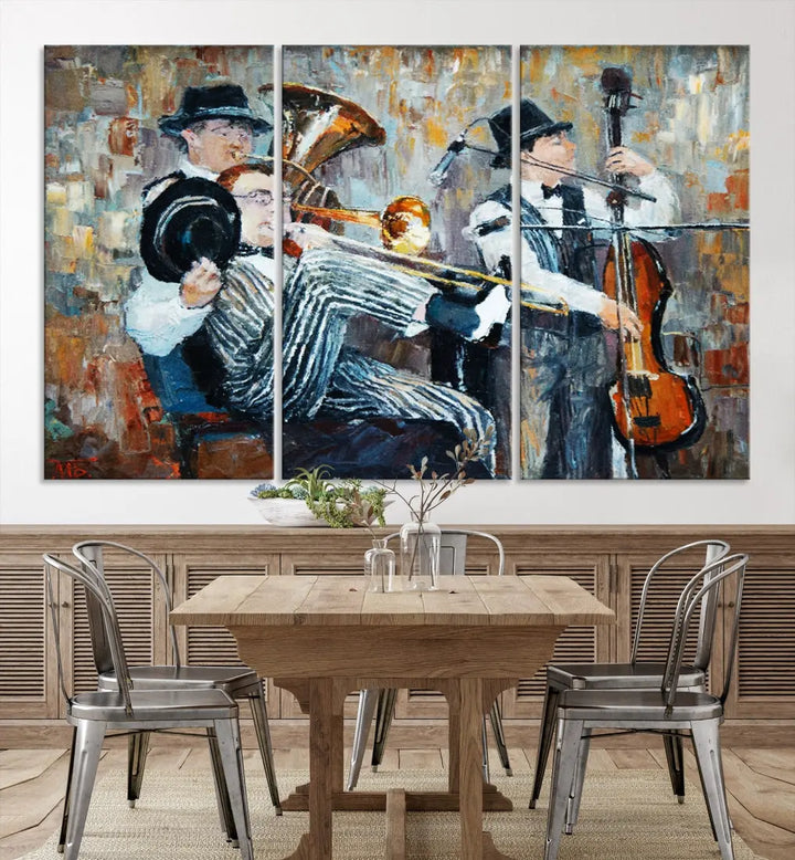 Jazz Band Oil Painting Canvs Wall Art Print Framed Ready to Hang