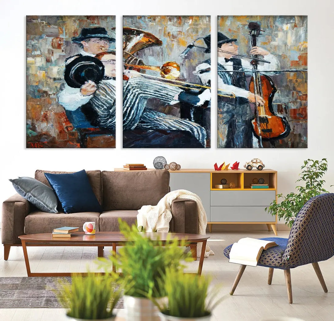 Jazz Band Oil Painting Canvs Wall Art Print Framed Ready to Hang