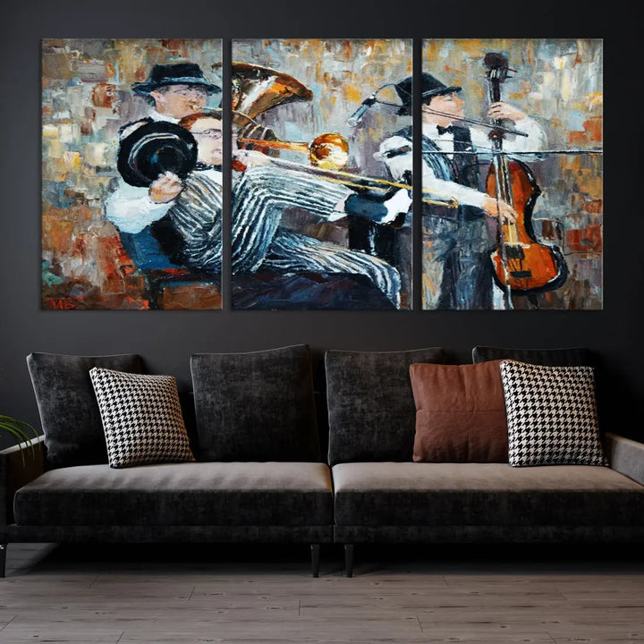 Jazz Band Oil Painting Canvs Wall Art Print Framed Ready to Hang