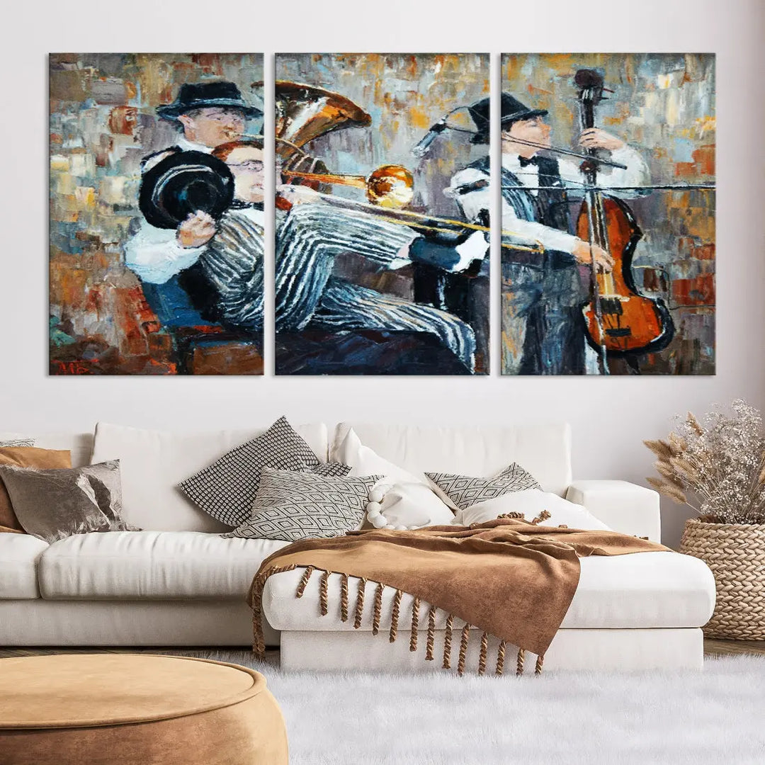 Jazz Band Oil Painting Canvs Wall Art Print Framed Ready to Hang