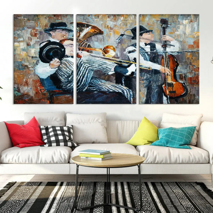 Jazz Band Oil Painting Canvs Wall Art Print Framed Ready to Hang