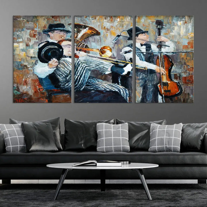 Jazz Band Oil Painting Canvs Wall Art Print Framed Ready to Hang