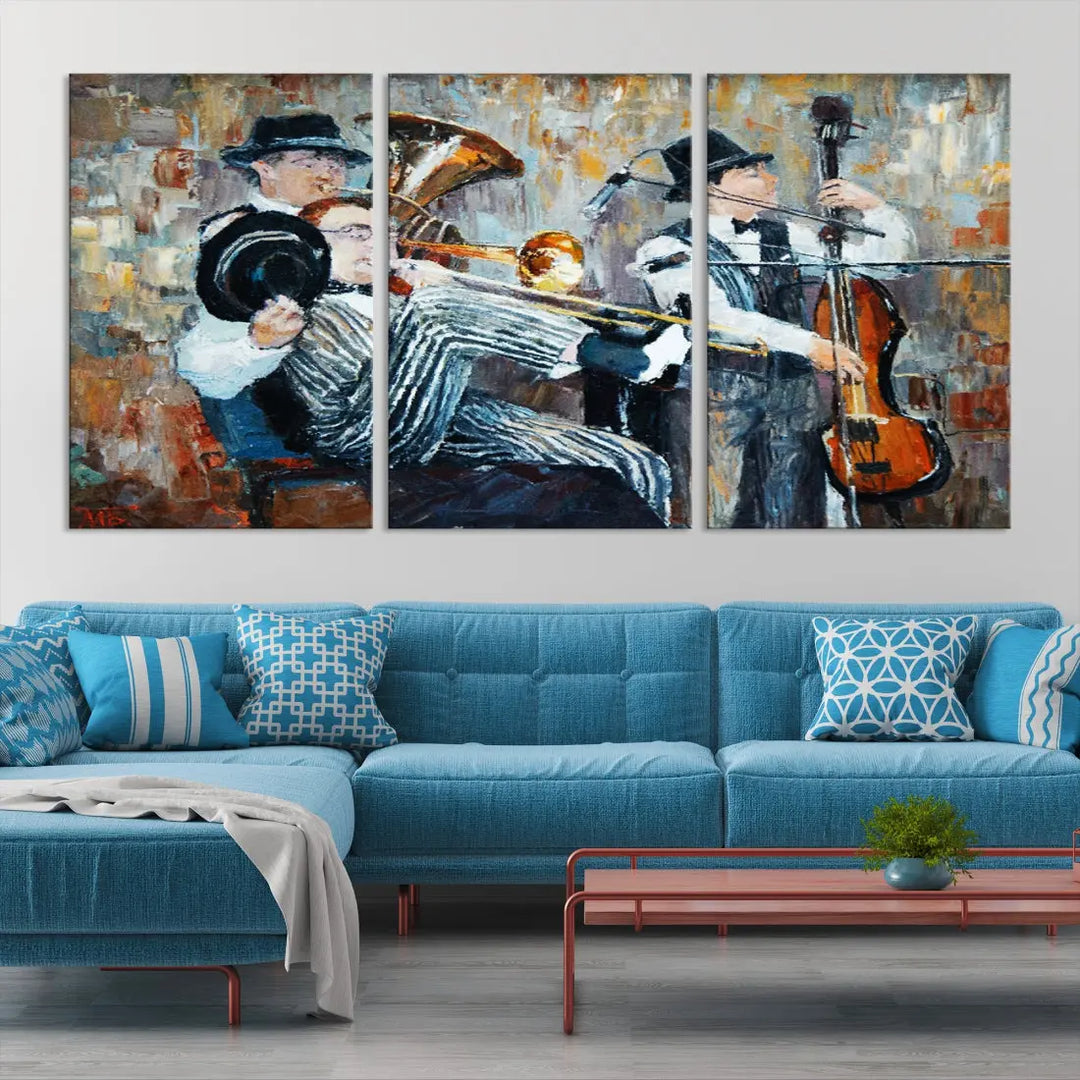 Jazz Band Oil Painting Canvs Wall Art Print Framed Ready to Hang