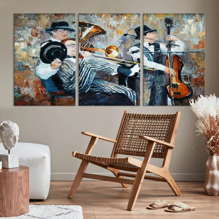 Jazz Band Oil Painting Canvs Wall Art Print Framed Ready to Hang