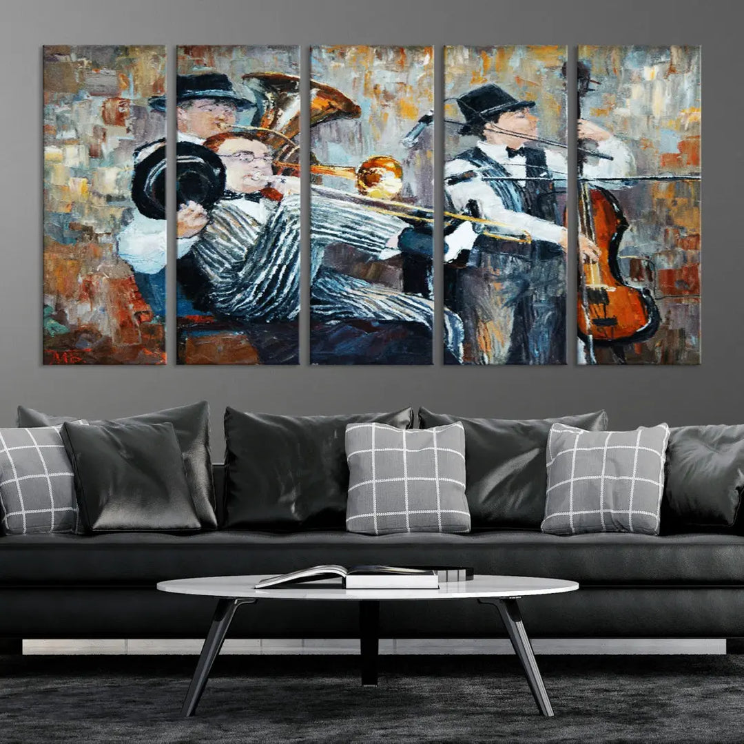 Jazz Band Oil Painting Canvs Wall Art Print Framed Ready to Hang