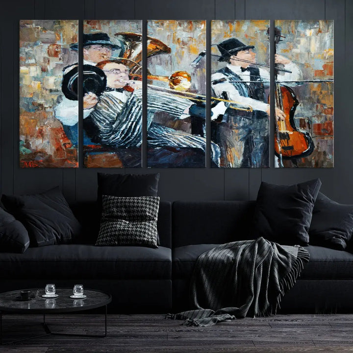 Jazz Band Oil Painting Canvs Wall Art Print Framed Ready to Hang