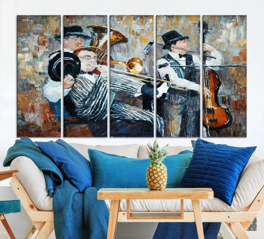 Jazz Band Oil Painting Canvs Wall Art Print Framed Ready to Hang