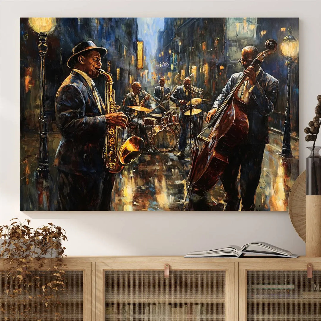 Jazz Instrument Canvas Wall Art - Abstract African American Music Art - Framed Posters for Living Room or Bedroom