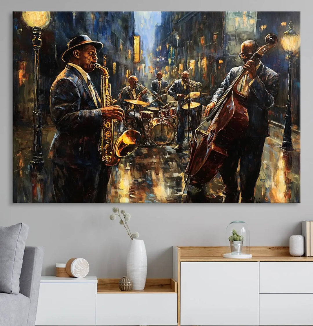 Jazz Instrument Canvas Wall Art - Abstract African American Music Art - Framed Posters for Living Room or Bedroom