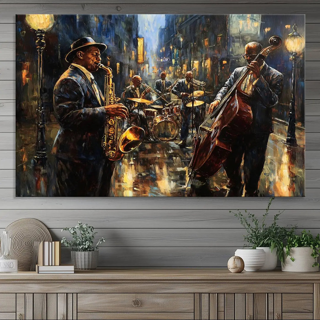 Jazz Instrument Canvas Wall Art - Abstract African American Music Art - Framed Posters for Living Room or Bedroom