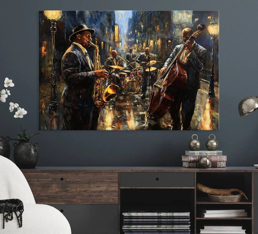 Jazz Instrument Canvas Wall Art - Abstract African American Music Art - Framed Posters for Living Room or Bedroom