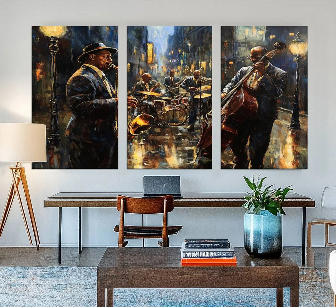 Jazz Instrument Canvas Wall Art - Abstract African American Music Art - Framed Posters for Living Room or Bedroom