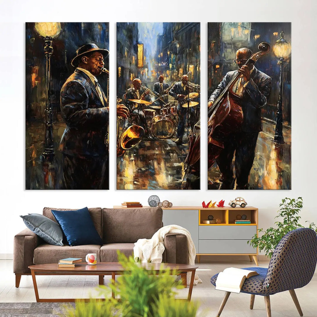 Jazz Instrument Canvas Wall Art - Abstract African American Music Art - Framed Posters for Living Room or Bedroom